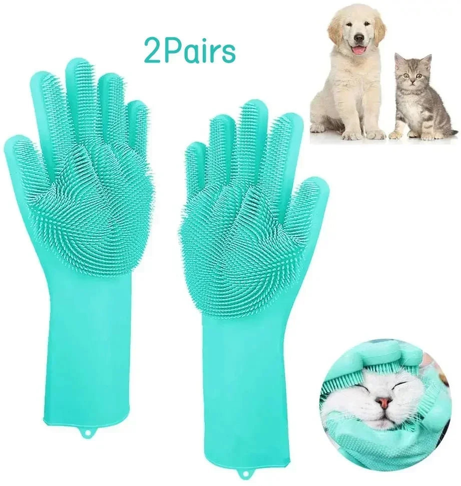 2-Pack Silicone Pet Grooming Gloves – Dog & Cat Deshedding Brush